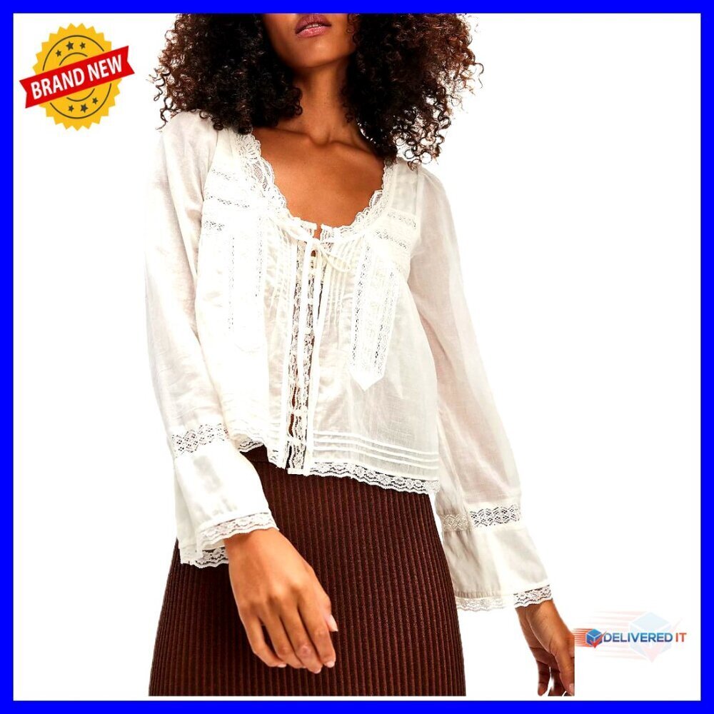 Long Sleeve Chiffon Blouse with Tie Front, Ruffles, and Peplum